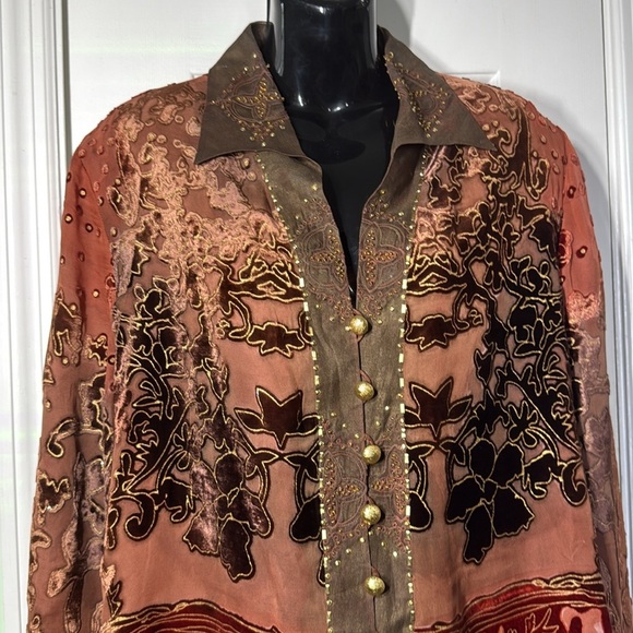Ruby Cho Burnt Orange Vintage 70s/80s Silk Embellished Jacket Funky Fun Size XL - Picture 4 of 15